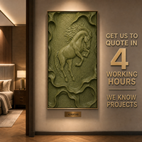 Olivgrüner Stallpferd 3D-Gravierte Textur Wandkunst Goldrahmen Hotel Weinkeller Esszimmer Akzentwand Maßanfertigung Großhandel