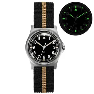 Logo personalizzato campo classico vintage pilota al quarzo 316L in acciaio inox vetro zaffiro orologio da uomo in vendita orologio luminoso