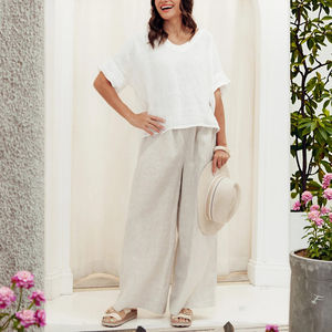 <span class=keywords><strong>Pantaloni</strong></span> Lunghi Casual da Donna Traspiranti a Vita Alta, Vestibilità Ampia, in Misto Lino Viscosa con Coulisse, Ideali per l'Estate - Vendita all'Ingrosso - Product Image 6