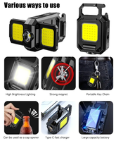 Lampe de travail Brightenlux COB magnétique rechargeable, lampe torche porte-clés pliable avec mousqueton, lumière USB EDC pour situations d'urgence