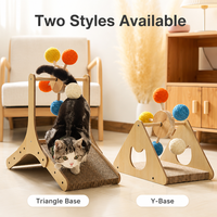 Griffoir moderne pour chat en bois massif avec jouet tournant, corde de chanvre, corde de sisal et boule à griffer, pour usage intérieur, modèle Carton