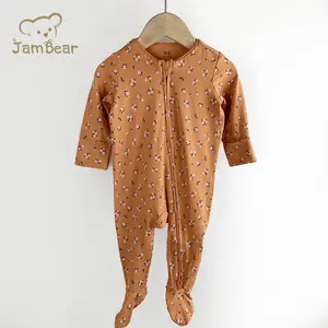 JamBear Eco-friendl Baby romper Zipper jumpsuit for children organic Cotton toddler Footless Romper bamboo footed onesie