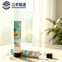 Tubo Exprimible de LDPE Bicolor Cian Blanco, Tubo Suave con Impresión a Todo Color de Frutas Tropicales Personalizado, Tapa de Rosca, para Cosméticos y Aceites Esenciales