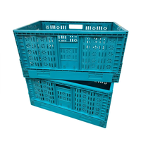 Caisse de courses pliable multifonctionnelle en plastique bleu avec poignées, idéale pour le rangement quotidien