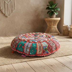 Housse de coussin rond et multicolore en patchwork, taie d'oreiller de sol, décoratif coloré - Product Image 3