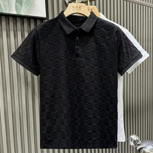 Polo Sottile Retrò da <span class=keywords><strong>Uomo</strong></span> di Marchio di Lusso T-shirt Firmata a Maniche Corte con Motivo Jacquard Tinta Unita Business Estiva - Product Image 5