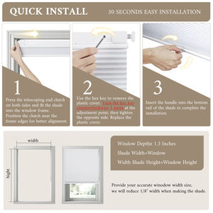 ستائر خلوية بدون حفر تعمل من الأعلى إلى الأسفل، ستائر خلية النحل مخصصة الحجم آمنة للنوافذ الداخلية، ستائر تعتيم للنوافذ - Product Image 6