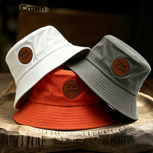 Chapeau Bob Personnalisé avec Logo Couleur Unie, Vente en Gros, Patch Rond en Cuir, 100% Coton, Chapeau de Soleil, Fabricant - Product Image 2