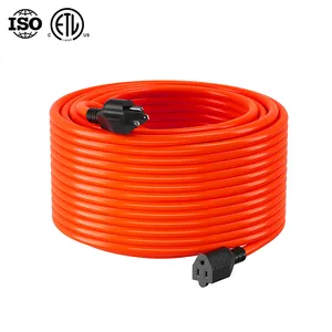 HuanChain-cable de extensión para exteriores, cable de extensión de enchufe plano de 50 pies, resistente, 14/3 iluminado, naranja, SJTW