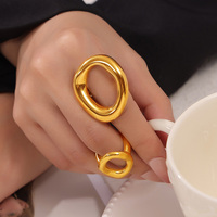 Bagues minimalistes sculpturales creuses en forme de cercle pour femmes, plaquées or 18 carats, en acier inoxydable, bagues de promesse ovales, bijoux cadeaux quotidiens, Anillos