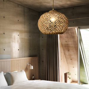 Rattan Pendant <b>Light</b> Round Led Single Head Chandelier For Restaurant Bar <b>Dining</b> Room - Product Image 1