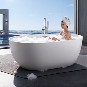 Baignoire autoportante en acrylique blanche de style moderne, baignoire indépendante pour la maison et l'hôtel - Product Image 3