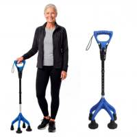 Bastón de Cuatro Patas Reforzado, Base de 4 Patas con Mango Ergonómico Azul, Altura Ajustable, Capacidad de 160 kg, KMINA K10070