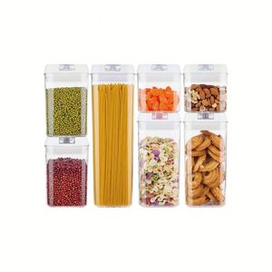 14-Piece Modern Airtight <b>Square</b> Clear PS <b>Plastic</b> Multifunction Food Storage Jar Set White/Black Lids Home Kitchen Pantry - Product Image 2
