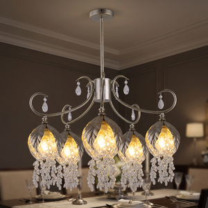 PP24011-5 Nouvelle lampe suspendue décorative en verre et métal doré brossé argenté 5*E26/E27 110-240V Ampoules incandescentes - Product Image 3