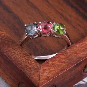 Bague de fiançailles en argent sterling avec tourmaline multi-pierres 5X5 MM Forme ovale Taille 5 Choisissez votre taille de bague pour mariage - Product Image 2