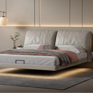 Ensemble de lit double King Size moderne de haute qualité Cadre en bois en cuir souple avec bois MDF pour chambre principale ou meubles de mariage - Product Image 1