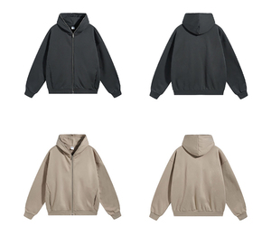 Sudadera con Capucha de Alta Calidad, Clásica, Lisa, Teñida, con Cierre Completo, 430 g/m², Gruesa, de Poliéster/Algodón, Estilo Urbano Otoñal, Unisex - Product Image 3