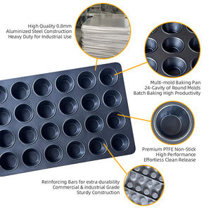 Bandeja <span class=keywords><strong>de</strong></span> Hornear Comercial Industrial para Panadería, <span class=keywords><strong>de</strong></span> Acero Aluminizado Antiadherente, con 24 Moldes Redondos para Cupcakes y Muffins, Bandeja Personalizada - Product Image 2