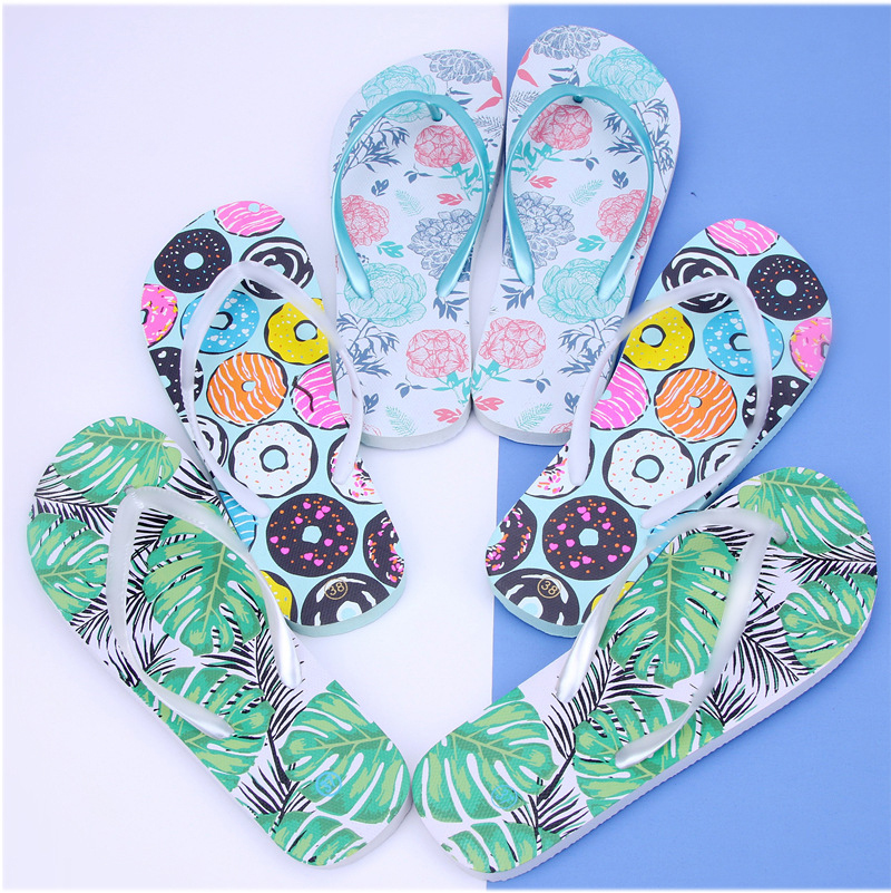 Custom Logo Flip-flops Slippers PE Women's Printed Beach Flip Flops Wholesale