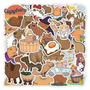 Stiker dekorasi hewan PVC, 50 buah capybara tahan air stiker dekorasi untuk anak-anak laptop cup skateboard bagasi botol air helm sepeda