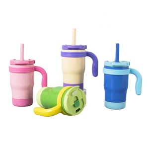 Tumbler per bambini con LOGO personalizzato in acciaio inossidabile 14oz con chiusura sottovuoto con manico e coperchio in paglia - Product Image 3