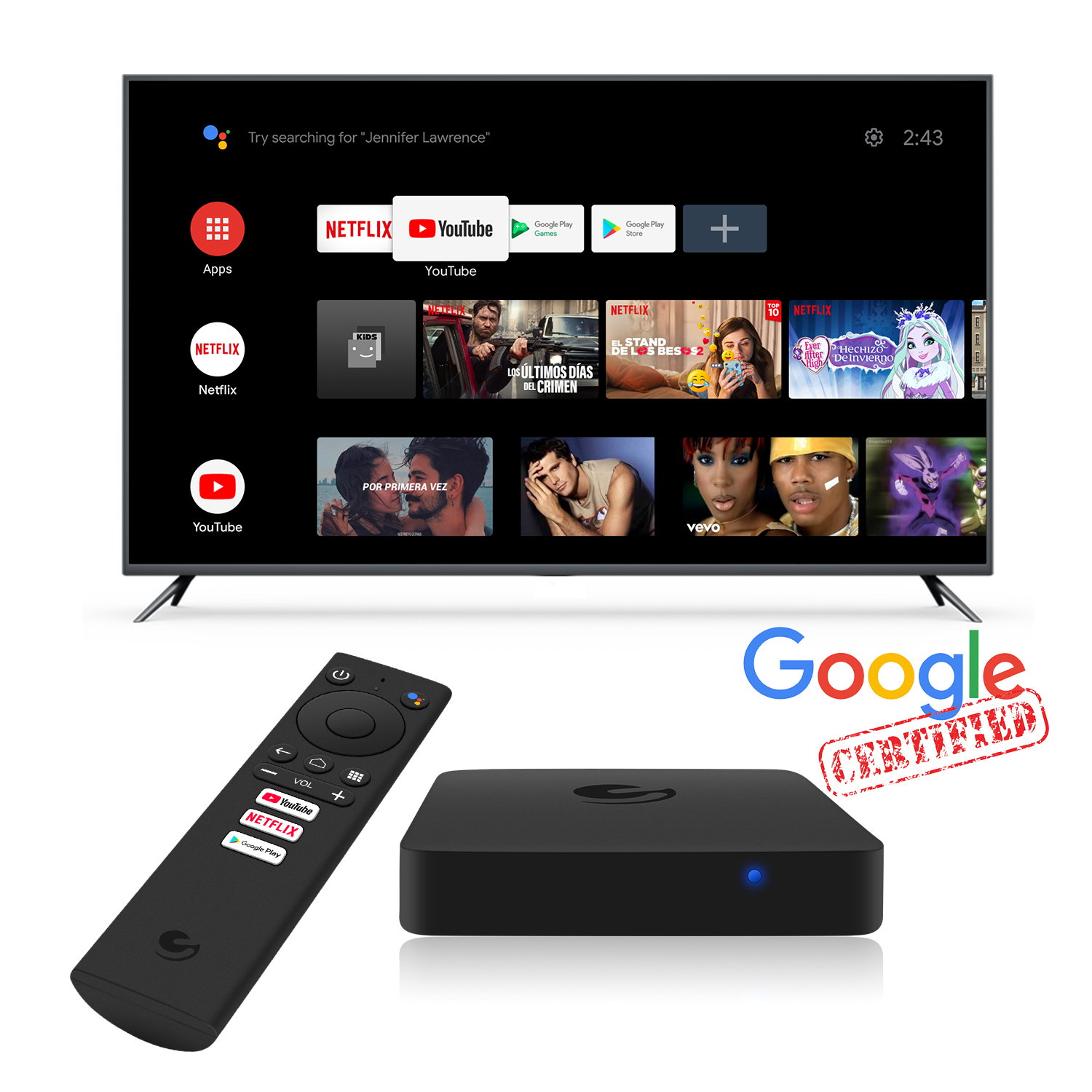 Hotselling atras Ematic certificado por Google Android 9,0 caja de TV 2,4G/5G Dual WIFI teclado inalámbrico