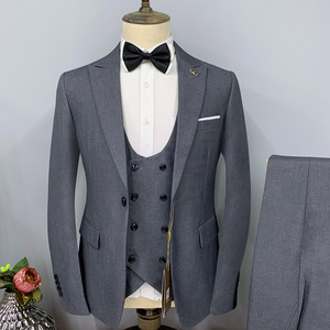 Costumes pour hommes Costumes de smoking slim de haute qualité Costumes de smoking pour hommes de couleur unie pour mariage Ensemble <span class=keywords><strong>3</strong></span> pièces pour hommes avec simple boutonnage - Product Image 3