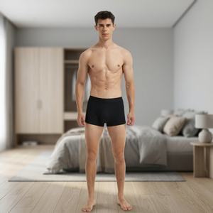 Caleçons boxers pour hommes taille mi-haute, noirs unis, en spandex tricoté sans couture, sous-vêtements écologiques - Product Image 3