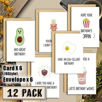 Carte de vœux d'anniversaire mignonne, simple, écologique, dessinée à la main, avec motif alimentaire, amusante et créative, avec enveloppe et boîte cadeau, carte de bénédiction de dessin animé