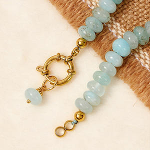 Collar de piedras preciosas naturales de Aguamarina con cuentas hechas a mano de acero inoxidable playa de verano - Product Image 3