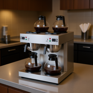 Cafetera comercial de goteo de 24 tazas con doble cabezal, de acero inoxidable, con 4 jarras de vidrio, calentador de decantador y placas de calentamiento automáticas - Product Image 2