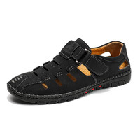 Sandales en cuir véritable pour hommes, fabriquées à la main en Chine, style rétro, décontractées, respirantes, pour l'été, à enfiler