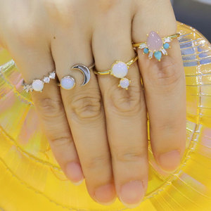 Set <span class=keywords><strong>di</strong></span> Anelli in Argento Sterling 925 Regolabili Placcati Oro con Pietre Naturali Sfaccettate Rosse Nere <span class=keywords><strong>Rosa</strong></span> Verdi <span class=keywords><strong>Pietra</strong></span> <span class=keywords><strong>di</strong></span> <span class=keywords><strong>Luna</strong></span> per Donne - Product Image 1