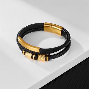 Fashion Wholesale <b>24K</b> <b>Gold</b> Plated Designer Leather <b>Bracelets</b> and Bangles for <b>Men</b>-Gift - Product Image 5