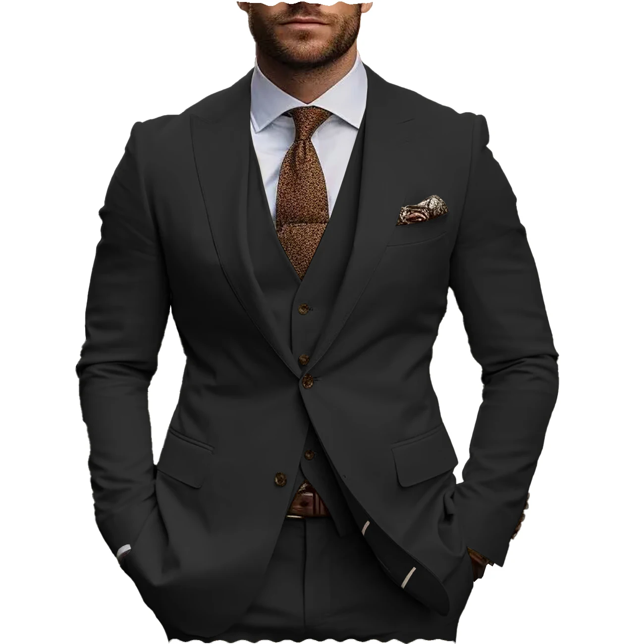 Formal Khaki Men's Suits Piece Set for Business Weddings