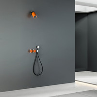 Robinet de salle de bain mural moderne à double poignée en laiton de luxe avec cartouche céramique, deux fonctions eau chaude/froide, avec LED orange