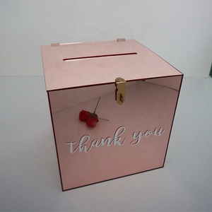 Hot Sale Wedding Card Money Box Size Rose Gold Acrylic Charity Donation Box Wedding Wishing Well Box with Lock