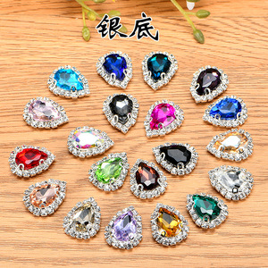 Strass en forme de goutte d'eau avec bordure à griffes, 4 trous, base argentée, accessoires de bijouterie DIY, décorations en cristal de verre pour couture à la main - Product Image 1