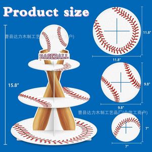 Baseball-Themed Wooden <b>Cake</b> <b>Stand</b> <b>3</b>-<b>Tier</b> Dessert Display Rack For Birthday Parties - Product Image 5
