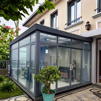 Serre, véranda, solarium, maison en verre préfabriquée moderne à faible coût avec structure en alliage d'aluminium et verre trempé Low-E pour entrepôt et appartement