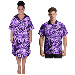 Conjunto de Pareja Personalizado para Fiesta o Baile de Graduación, Vestido Elegante para Mujer con Estampado de Hibisco Hawaiano, Camisas con Bolsillo para Hombre, Traje de Pareja Polinesio para la Playa - Product Image 3