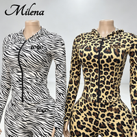 Ensemble imprimé animal Milena, best-seller - Veste zippée et pantalon capri, ensemble deux pièces, style sport décontracté, personnalisable