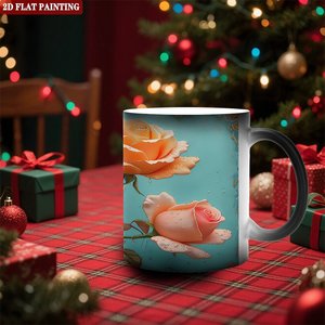 Mug en céramique Heat Reveal 11oz, noir givré, tasse magique avec motif de rose pour café et thé - Product Image 2