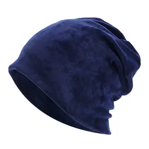 Wholesale Custom Logo Velvet Slouchy Urban Stretch Knit Jacquard Sleeping Hat Headwear Head Wrap Caps Hat Winter Hats For Men