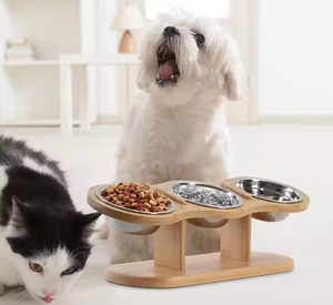 Ayarlanabilir çevre dostu çelik ve paslanmaz bambu raf asılı özelliği ile küçük hayvanlar için ahşap kedi kase tutucu kafes kullanımı - Product Image 5