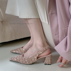 Sandales à talons hauts pour femmes, talons pointus, ouvertes, rehaussantes, légères, antidérapantes, à paillettes et perles, style Daur Sense! - Product Image 3