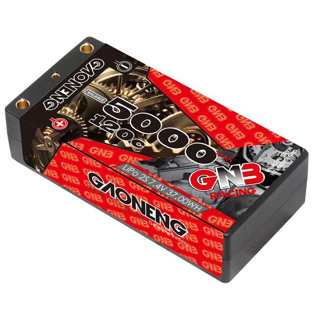 GAONENG GNB 5000mAh 7.4V 2S 120C RC LiPo Battery Shorty Short Pack 4.0mm Bullet Hard Case RC Car 1:10 1:12