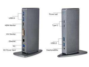 Venta caliente doble salida de Video USB <span class=keywords><strong>tipo</strong></span> <span class=keywords><strong>C</strong></span> Universal estación de acoplamiento con USB 3,0 de 4 puertos <span class=keywords><strong>Hub</strong></span>/VGA/ <span class=keywords><strong>HDMI</strong></span> - Product Image 3
