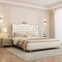 Lit réglable de haute qualité en bois de chêne de style royal européen, avec revêtement en cuir, taille King, meubles de chambre durables 1
